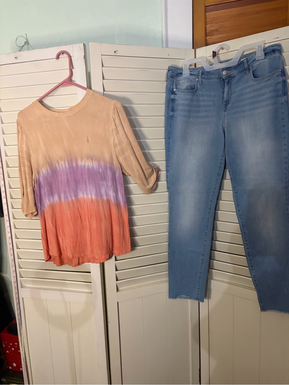 Two piece outfit including Jessica Simpson jeans a Good Luck Gem top